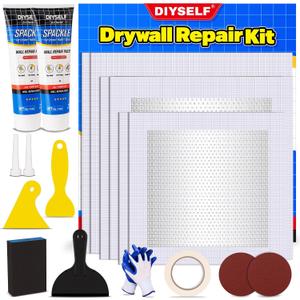 DIYSELF 18 Pack Drywall Repair Kit, Rapid Wall Patch Repair Kit with 2 Spackle Tubes & 6 Wall Patches, Drywall Putty for Nail Holes, Sheetrock, Home Repair, Wall Plaster, Hole Filler, Spackling Paste