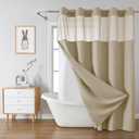 eachope Khaki No Hook Waffle Weave Shower Curtain with snap-in Liner Replacement, 230GSM Waterproof Fabric Hotel Shower Curtain Set for Bathroom, Through Mesh Top Window,71Wx86H