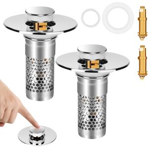 Adoric Bathroom Sink Stopper 2Pack, Sink Drain for Bathroom Pop Up Stopper with Removable Stainless Steel Filter Basket Hair Catcher for Standard 1.06"-1.50" Sink Basin Hole