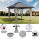 GarveeLife 11 ft x11 ft Gazebo Outdoor Pop up Canopy Tent with Curtains and 121 Square Shelter for Patio,Backyard Party, with Mosquito Netting, 2-Tiered Vented Top, Gray