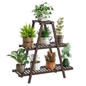 GHWIE Plant Stand Indoor Plant Shelf Outdoor bamboo Plant Rack, 3 Tiers Ladder Plant Holder Flower Stand for Living Room Balcony Garden Patio,Living Room Boho Home Decor for Gardening Gifts (Brown)