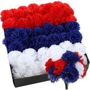 Thiccywoov 180 Pcs Red Blue White Carnations Artificial Flowers 4th of July 250th Anniversary Decor Fake Silk Patriotic Carnation with 6" Stem for Memorial Veterans Day Cemetery Wreaths DIY Crafts