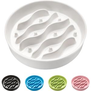 Ceramic Slow Feeder Dog Bowls for Medium and Large Dogs, 2.0 Cups Dog Slow Feeder for Fast Eater, 30oz, 8in, White