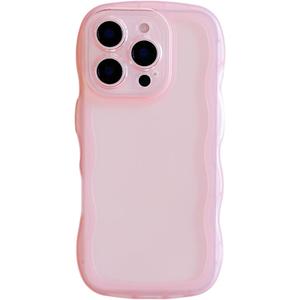 Cute Case for iPhone 14 Pro Max 6.7 Inch, Wave Frame Shape Soft Silicone Shockproof Protective Slim Phone Cover for Women Girls, Clear/Pink