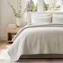 EverGrace 100% Cotton Quilt Queen Size, Pre-Washed Modern Grid Stitch Lightweight Bedspread Coverlet for All Season, Oversized 3-Piece Bedding Set with 2 Pillow Shams, Birch, Full/Queen (96" X 94")