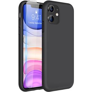 Miracase Designed for iPhone 11 Phone Case, with Screen Protector, Liquid Silicone Gel Rubber Full Body Drop Protection Shockproof Cover Phone Case for iPhone 11 6.1 inch, Black