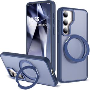 for Samsung Galaxy S23 Plus Case with 360Rotatable Magnetic Ring Stand Compatible with Mag-Safe Military Standard Protection Shockproof Matte Translucent Phone Cases for Galaxy S23 Plus, Blue