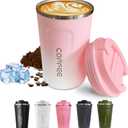 Travel Coffee Mug Leak-Proof, Reusable Coffee Cups with Lids, Stainless Steel Vacuum Insulated Coffee Tumblers, Thermal Insulation Cup for Men and Women Hot & Cold Drinks(2nd-Pink White, 17OZ)