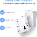 250W Conversion Plug, International Travel Converter with 4 USB Ports, lowering 220V to 110V for 100V-240V Areas and Different Countries Plugs Using US Electrical Devices (White)