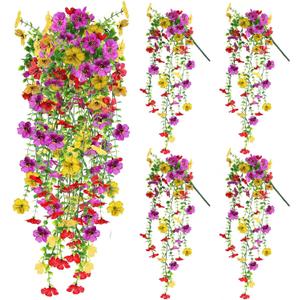 Artificial Fake Hanging Flowers Plants for Outdoor Spring Summer Decoration, 4pcs Faux Silk Realistic UV Sun Resistant Daisy for Outside Porch Patio Window Box Yard Home Decor (Colorful Mix)