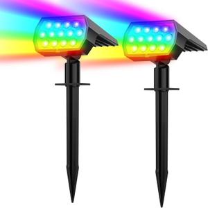 WELALO Solar Color Changing Spot Lights Outdoor, Waterproof Solar Halloween Lights, 7 Modes Multicolor RGB Landscape Spotlight for Garden Yard Driveway Lawn Patio Pathway Christmas Decorations 2 Pack