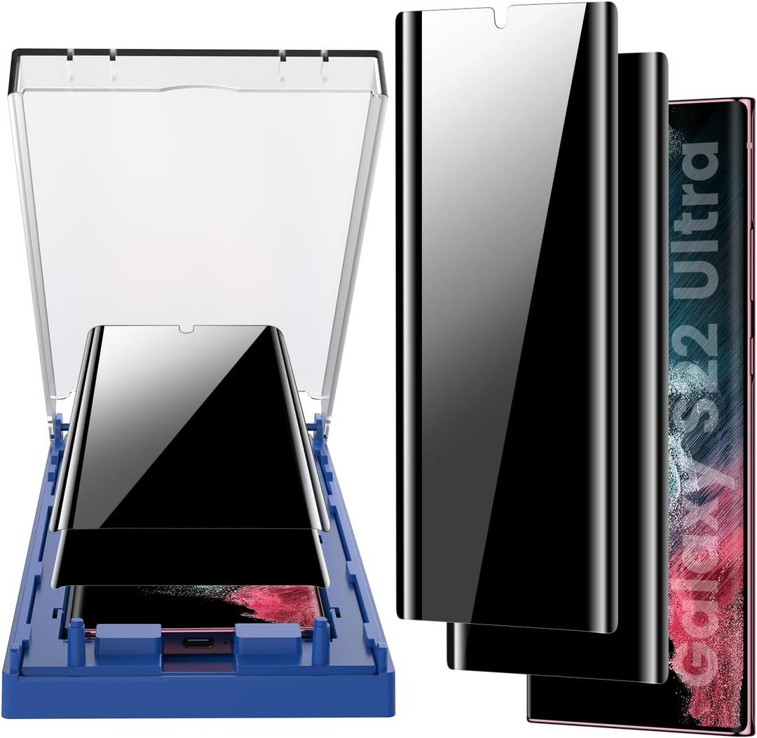 MOHAVE 2 Pack [Auto Alignment/Dust Removal] Privacy Screen Protector for Samsung Galaxy S22 Ultra 5G 6.8, 3D Curved Anti Spy Private Film, 7H Hybrid Material, 100% Ultrasonic Fingerprint ID