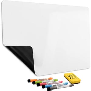 Magnetic Dry Erase Whiteboard for Refrigerator  Magnetized, Removable, Residue-Free Art and Memo Board for Home and Office  Magnetic Markers & Eraser Included (12 x 8 Inches)