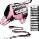 Service Dog Vest Harness and Leash Set+10 Patches,No Pull&Easy Walk Reflective Dog Harness with Soft Padded Handle for Training/Everyday,Fit Small/Medium/Large/Extra-Large Dogs(Pink S)