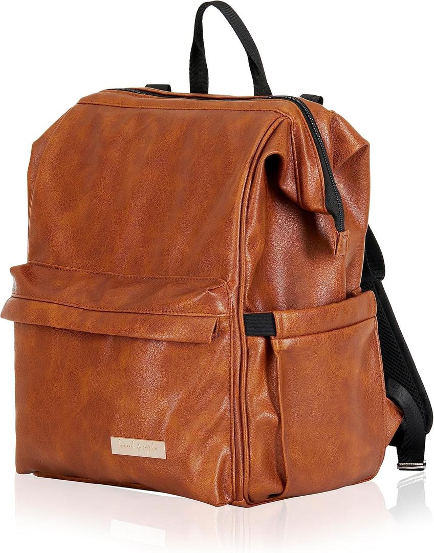 Hannah & Sophia Soho Traverse Baby Diaper Bag Backpack in Brown Leather