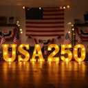Anniversary 250th Decorations, USA LED Sign Lights Battery Powered, America 4th of July 250 Light Up Home Table Decor Hanging Decorations Indoor Outdoor