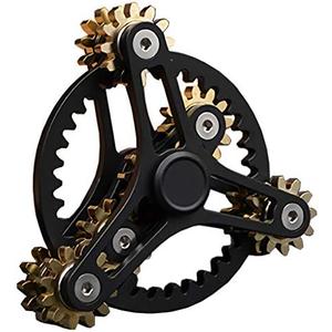 Pure Brass Fidget Spinner Gears Linkage Fidget Gyro Toy Metal DIY Hand Spinner Spins Long Time EDC Focus Meditation Break Bad Habits ADHD with Multiple Premium Bearings (12 Bearings Black)
