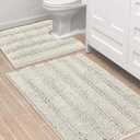 H.VERSAILTEX Bathroom Rugs Bath Rug Set 2 Piece Bathroom Contour Rug Toilet Mat Sets Non Slip Contour Bath Rug Ultra Thick Water Absorbent Striped Bath Mats Washable(36" x 24" Plus 20" x 24" U, Cream)