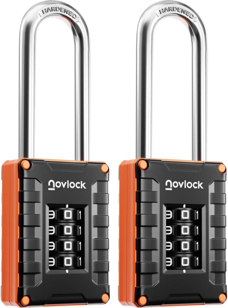 2.76 in Long Shackle Combination Locks | 4-Digit Padlocks for Gym Locker, Cabinets, Toolboxes, Gates, Fences, Sheds | 2-Pack, Black