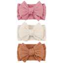 LemonSpce Handmade Baby Bows for baby girls Stretchy Nylon Hair Bands Hair Accessories with Headbands Bows for Newborn Baby Girls Infant Toddlers Kids Bow(Pink Brown light Beige)