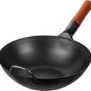 YOSUKATA Carbon Steel 11.8" Stir Fry Wok Pan - Pre-Seasoned Chinese Wok with Flat Bottom for Induction Gas Stovetops - Open Fire, BBQ, Grill, Outdoor Camping
