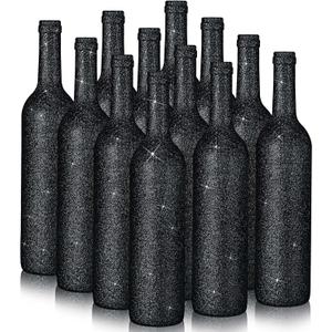 Sliner 12 Pcs Wine Bottles Glass 750ml Glitter Wine Bottles Vintage Vase for Flowers Wedding Decor Centerpiece Christmas Party Favor DIY Crafts(Black)