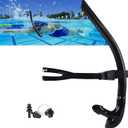 Swim Snorkel for Lap SwimmingNo Loud gurgling Noise No Hurt Forehead No Slip Swimming Snorkeling Training for Adult/Youth,Swimmer Snorkle Center Mount Snorkel One-Way Purge Valve (A-3rd generation-black)