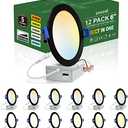 zouzai 12 Pack 6 Inch Black 5CCT Reset LED Recessed Ceiling Light with Junction Box, 2700K/3000K/3500K/4000K/5000K Selectable, 12W Eqv 110W,Dimmable, led can Lights- ETL and Energy Star Certified 