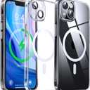 Magnetic Hybrid Clear Case for iPhone 13 - [Compatible with MagSafe] [Built-in Camera Protector] [Not Yellowing] Hard Transparent Back Silicone Edge Phone Case Cover, 6.1", Clear