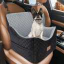 JOEJOY Elevated Dog Car Seat for Small/Medium Dogs up to 35 lbs, Memory Foam Booster Seat with Detachable Washable Cover, Travel-Safe Car Bed with Safety Belts & Storage Pockets, Grey, Medium