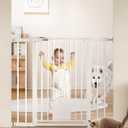 Babelio 36" Tall Auto Close Baby Gate with Small Cat Door, 29-43" Metal Cat Gate for Doorway, Stairs, House. Easy Walk Thru Dog Gate with pet Door, Includes 4 Wall Cups and 3 Extension Pieces, White