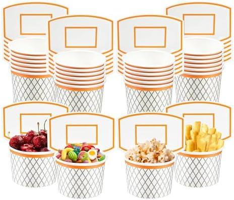 LYART 24Pieces Basketball Hoop Snack Cups for Basketball Birthday Party Decorations Supplies, Basketball Decor Themed Party Favors, Disposable Paper Snack Food Bowl, 8oz（24）
