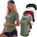 5 Pack Women's Workout Shirts Athletic Quick Dry Tops Exercise UPF 50+ Short Sleeve Gym Yoga Tees (Large, Black, White, Burgundy, Light Gray, Grayish Green)