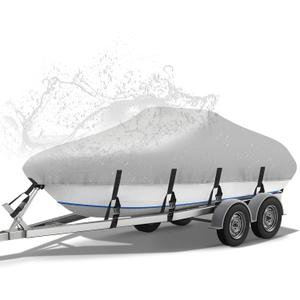 NEVERLAND Boat Cover 20-22 ft 600D Waterproof Boat Covers Fits Bass, V-Hull, Tri-Hull, Fish & Ski, Runabout Bowrider Boat, 20' 21' 22' feet Heavy Duty Canvas Trailerable Boat Cover Gray
