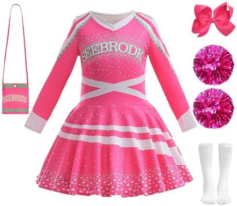 Girls Cheerleader Costume Cheerleading Outfit Dress Kids Movie Halloween Dress Up Birthday Party with Accessories