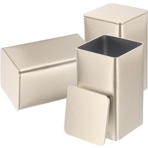 Uxcell 3pcs Square Tin Can, 150mm Metal Empty Storage Container Organizer Candle Jar with Lid for Treats Gifts Favors Loose Tea Coffee Crafts Cookies, Gold