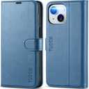 TUCCH Wallet Case for iPhone 15 6.1", Magnetic PU Leather Kickstand Flip Cover with 4 Card Slot Shockproof TPU Interior Shell, [RFID Blocking] Folio Case Compatible with iPhone 15 5G 2023, Light Blue