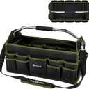 20in Foldable Open Top Tool Bags For Men Heavy Duty, Tool Carrier hard With Handle, Wide Mouth Electrician Tool Tote, Many Pockets Can Hold Many Tool, Green