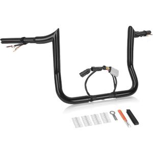 12" Rise Pre-Wired Ape Hangers Handlebars 1 1/4" Fat 1" Clamp Meathook Monkey Bar for Harley Touring 2008-2013 Harley Street Glide FLHX Electra Glide Standard FLHT Ultra Limited FLHTK