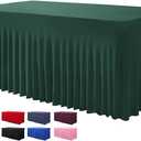 Table Skirts for Rectangle Tables 8ft - One-Piece Hunter Green Tablecloths and Skirt, Wrinkle Resistant Ruffles Elastic Cover for Banquets, Weddings, Events, Parties