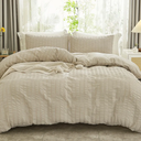 AveLom Beige Seersucker Duvet Cover Set Queen Size (90 x 90 inches), 3 Pieces (1 Duvet Cover + 2 Pillow Cases), Ultra Soft Washed Microfiber, Textured Duvet Cover with Zipper Closure, Corner Ties, Beige