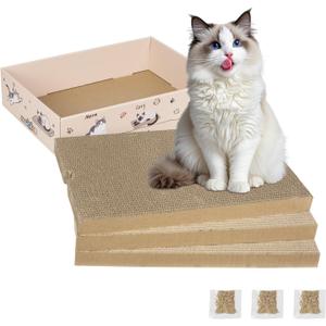 Cat Scratcher Pad with Box, Reversible Corrugated Cardboard Scratch Pad, Kitten Scratching Board with Catnip, Durable Recycle Scratching Pads (Small Pad: 13.78" x9.53" x1", Pattern Two-3 PCS)