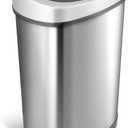 Ninestars 13 Gallon Oval Automatic Trash Can, 50L Touchless Motion Sensor Kitchen Garbage Can with Odor-Sealing Black Lid, Silver Stainless Steel