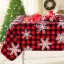Smiry Christmas Rectangle Table Cloth, Waterproof Vinyl Tablecloth with Flannel Backing, Wipeable Bufflo Checked Snowflake Plastic Tablecloths for Christmas Table Decorations, (60"x120", Black & Red)