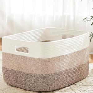 Artfeel Blanket Basket,Rectangle Woven Baskets for Storage,100L Laundry Basket for Decorative Nursery Blanket,Toys,Dirty Clothes and Magazine in Shelves,Baby Room,and Living Room