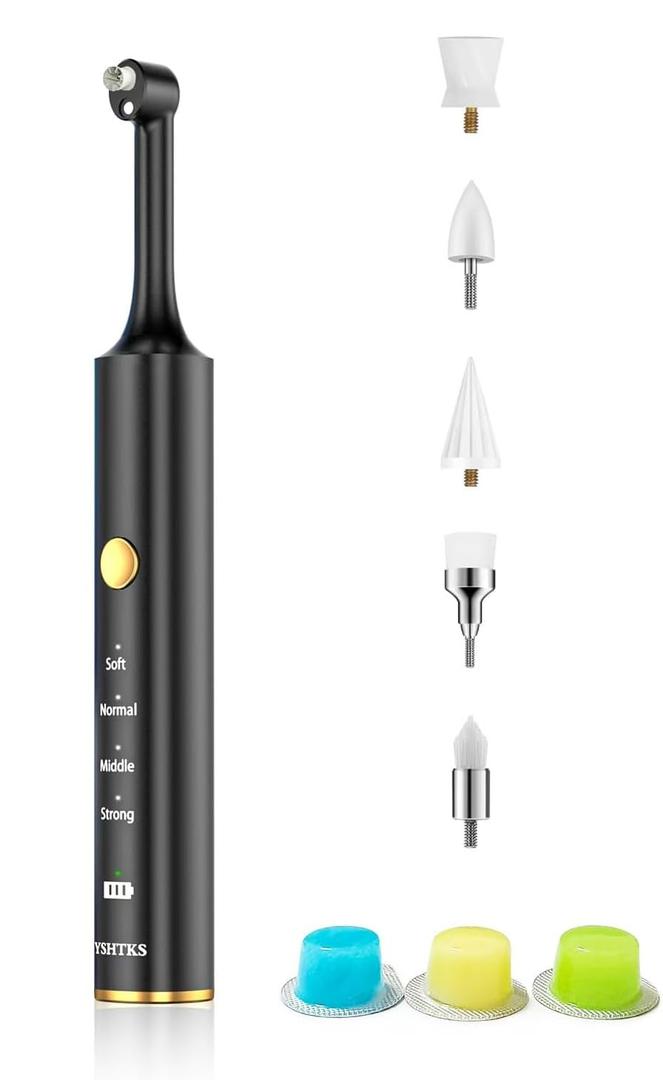 Teeth Polisher, Teeth Cleaning and Whitening Kit, 5 Multi-Function Brush Heads and LED Lights, 4 Speed Modes and IPX6 Waterproof, 3 Handsel Tooth Polish Paste