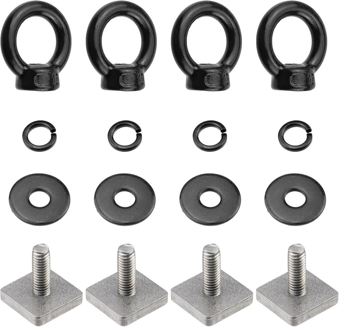 Antrader Roof Rack Bolts,4 Sets M6 T Track Bolts Eye Bolts with Nuts Heavy Duty Eye Bolt Stainless Steel T Bolt Eye Nut Tie Down Ring for Holding Bungee Cord Rope Hooks,Black