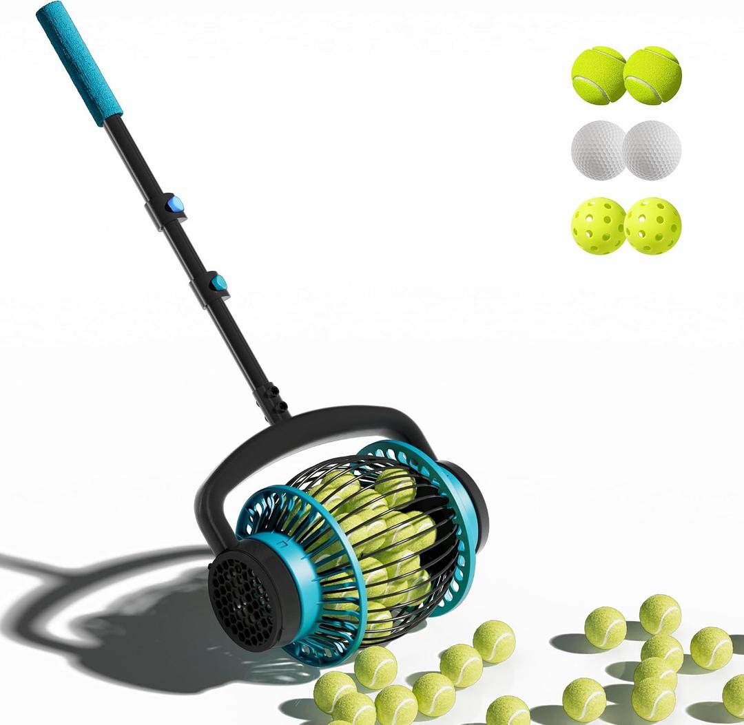 Tennis Ball Hopper for 120 Balls, Tennis Ball Basket with Removable Storage Bag, Wheeled Tennis Ball Cart for Serve Training, Portable Pickleball Baseball Hopper Basket
