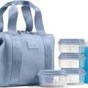 Fit & Fresh Remi Lunch Bag for Women Work  Neoprene Lunch Tote with Containers & Ice Pack, Reusable Meal Prep Lunch Box, Large Capacity, Machine Washable, Slate (Blue)