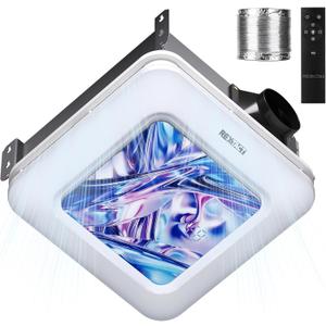 RexTact Bathroom Fan with Humidity Sensor,230 CFM 1.0 Sone Bathroom Exhaust Fan with Light,Ventilation and Exhaust Fan with Remote Control and Timer Function,Violet Blue, Large